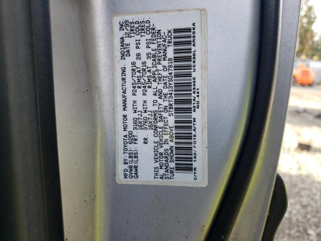 5TBRT3413YS047818 - 2000 TOYOTA TUNDRA ACCESS CAB დამწვარი ფოტო 12