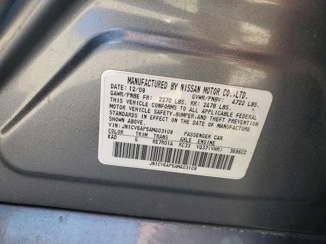 JN1CV6AP5AM403109 - 2010 INFINITI G37 BASE GRAY photo 12