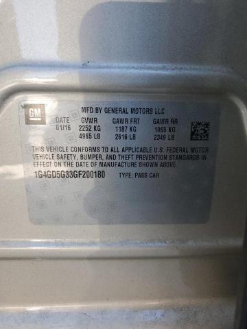 1G4GD5G33GF200180 - 2016 BUICK LACROSSE PREMIUM Złoty zdjęcie 13