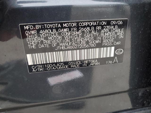 JTHBJ46G272056780 - 2007 LEXUS ES350 350 BLACK photo 12