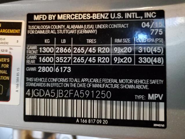 4JGDA5JB2FA591250 - 2015 MERCEDES-BENZ ML 350 SILVER photo 13