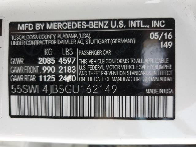 55SWF4JB5GU162149 - 2016 MERCEDES-BENZ C 300 WHITE photo 12