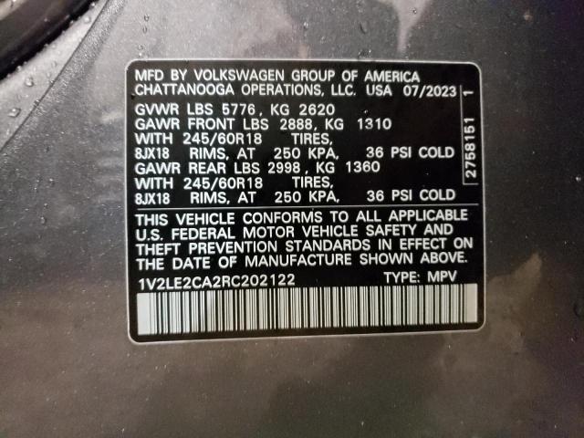 1V2LE2CA2RC202122 - 2024 VOLKSWAGEN ATLAS CROS SE Сірий фото 13