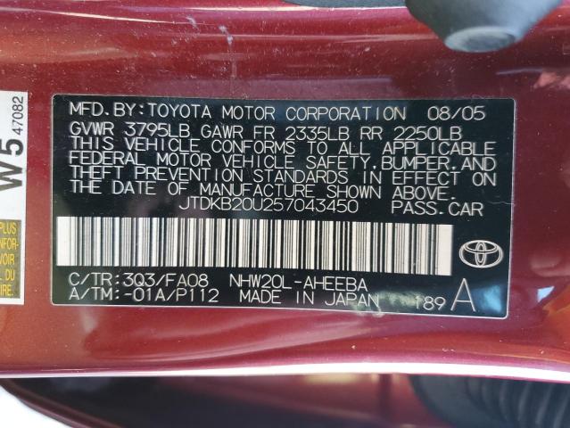 JTDKB20U257043450 - 2005 TOYOTA PRIUS RED photo 13