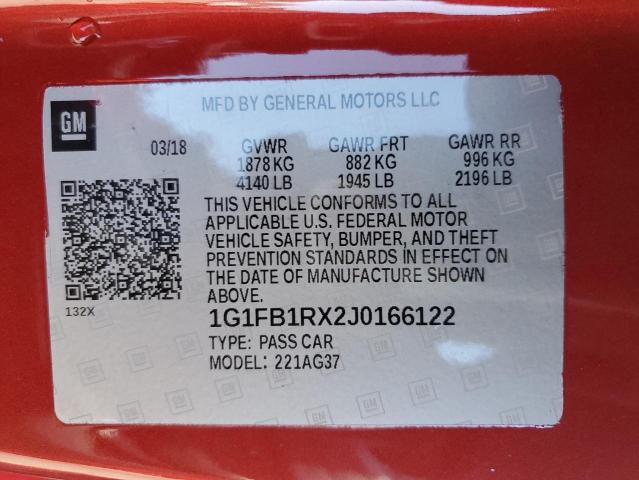 1G1FB1RX2J0166122 - 2018 CHEVROLET CAMARO LT 红色 照片 13