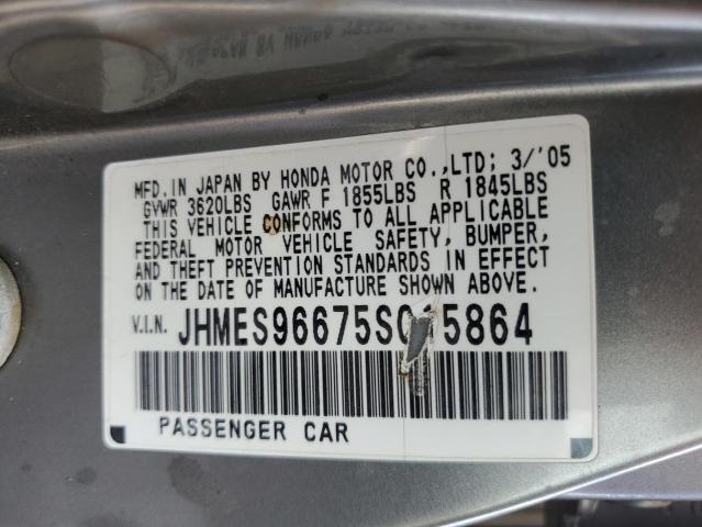 JHMES96675S015864 - 2005 HONDA CIVIC HYBRID SILVER photo 12