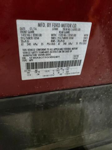 1FM5K8GT5GGB92401 - 2016 FORD EXPLORER SPORT RED photo 14