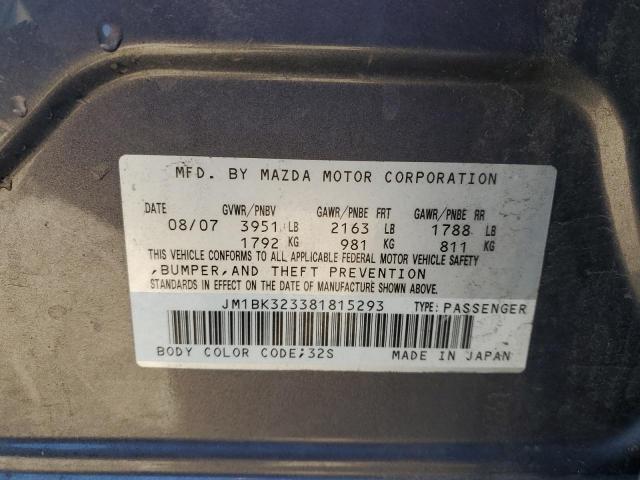 JM1BK323381815293 - 2008 MAZDA 3 S GRAY photo 12