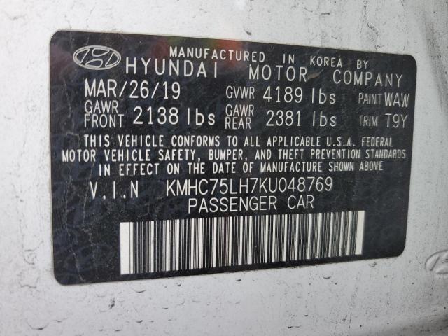 KMHC75LH7KU048769 - 2019 HYUNDAI IONIQ WHITE photo 12