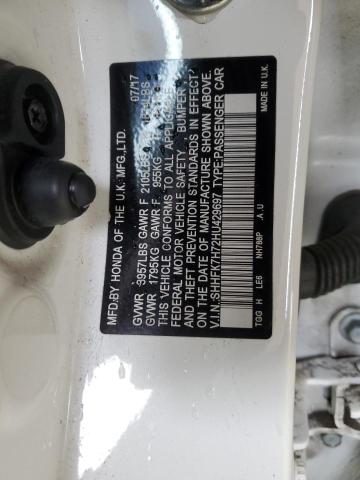 SHHFK7H72HU429697 - 2017 HONDA CIVIC EXL თეთრი ფოტო 12