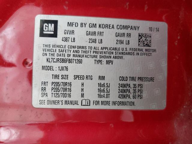 KL7CJRSB6FB071260 - 2015 CHEVROLET TRAX 1LT RED photo 13