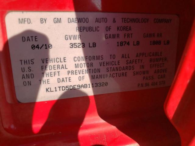 KL1TD5DE9AB113320 - 2010 CHEVROLET AVEO LS Kırmızı fotoğraf 13
