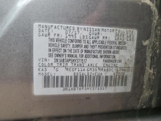 3N1AB7AP5HY371517 - 2017 NISSAN SENTRA S CHARCOAL photo 12