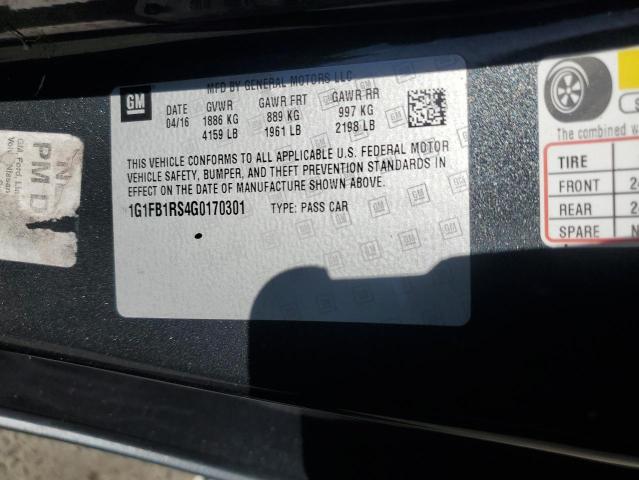 1G1FB1RS4G0170301 - 2016 CHEVROLET CAMARO LT გრაფიტი ფოტო 12