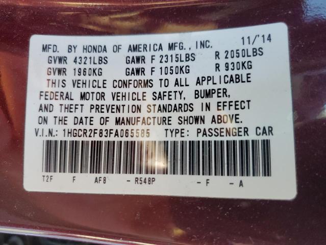 1HGCR2F83FA065585 - 2015 HONDA ACCORD EXL MAROON photo 13