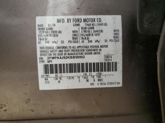 2FMPK4J92KBB58902 - 2019 FORD EDGE SEL بني صورة 14