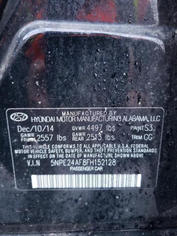 5NPE24AF8FH152128 - 2015 HYUNDAI SONATA SE BLACK photo 12