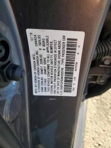 2HGFC2F63KH520749 - 2019 HONDA CIVIC LX ნაცრისფერი ფოტო 12