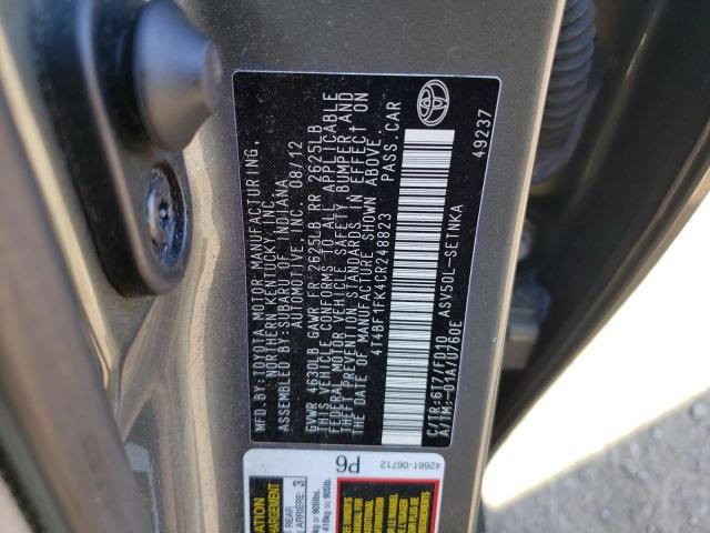 4T4BF1FK4CR248823 - 2012 TOYOTA CAMRY BASE 绿色 照片 12