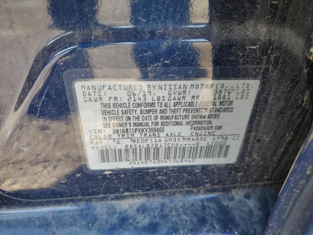 3N1AB7APXKY368460 - 2019 NISSAN SENTRA S BLUE photo 12