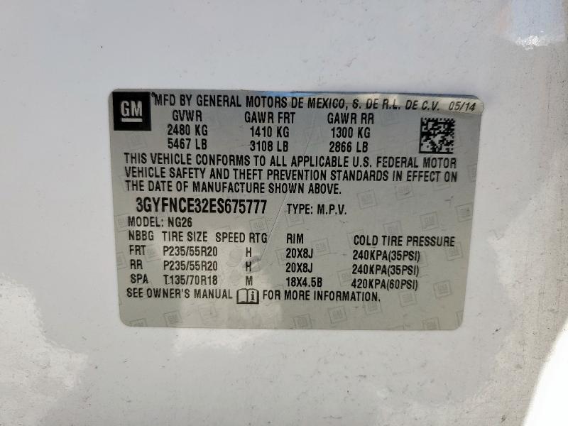 3GYFNCE32ES675777 - 2014 CADILLAC SRX PERFORMANCE COLLECTION Ақ фото 14