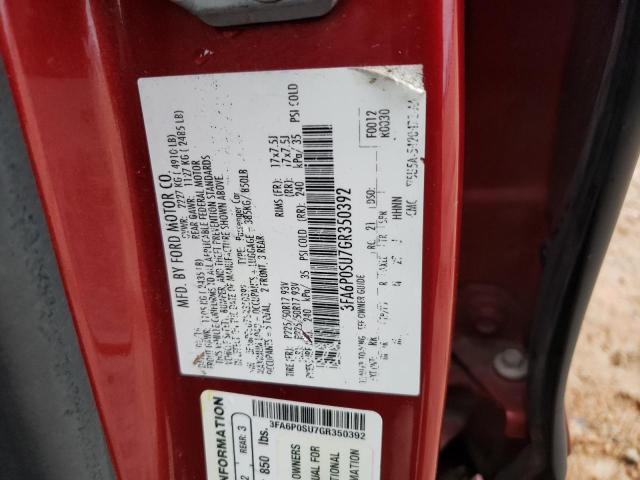 3FA6P0SU7GR350392 - 2016 FORD FUSION TITANIUM PHEV RED photo 12