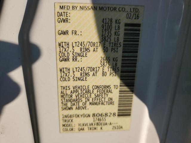 1N6BF0KY0GN806828 - 2016 NISSAN NV 1500 S WHITE photo 13