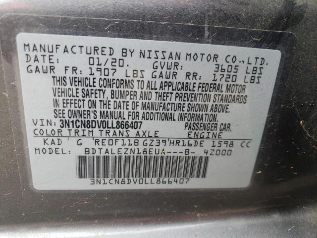 3N1CN8DV0LL866407 - 2020 NISSAN VERSA S GRAY photo 12