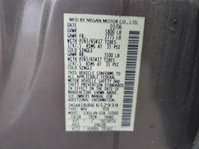 5N1AR18U86C652939 - 2006 NISSAN PATHFINDER LE ვერცხლისფერი ფოტო 13