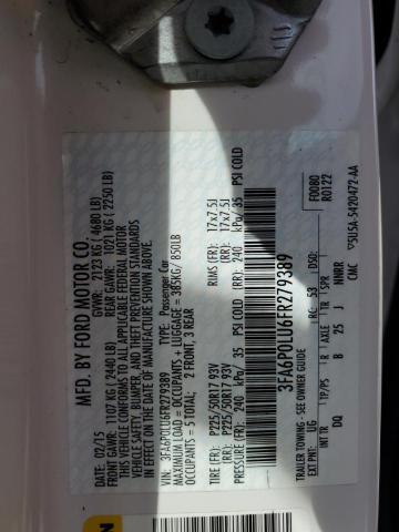 3FA6P0LU6FR279389 - 2015 FORD FUSION SE HYBRID WHITE photo 12