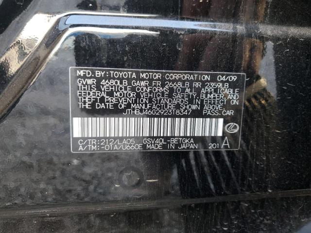 JTHBJ46G292318347 - 2009 LEXUS ES 350 BLACK photo 12