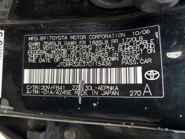 JTDBR32E370115436 - 2007 TOYOTA COROLLA CE BLACK photo 12