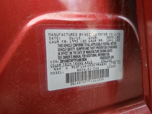 3N1AB7AP7FL661834 - 2015 NISSAN SENTRA S RED photo 12