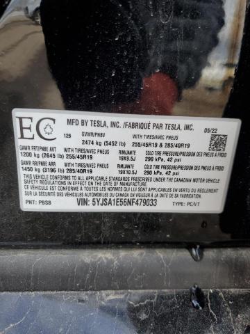 5YJSA1E56NF479033 - 2022 TESLA MODEL S BLACK photo 12