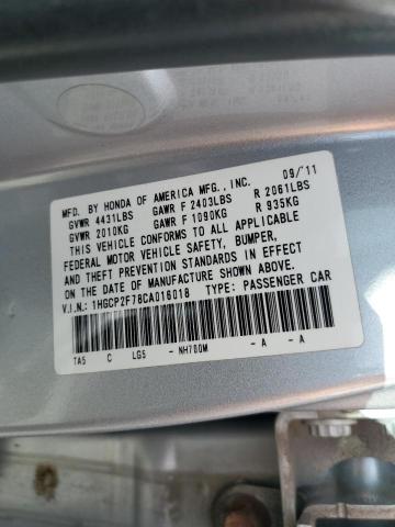 1HGCP2F78CA016018 - 2012 HONDA ACCORD EX 银色 照片 13