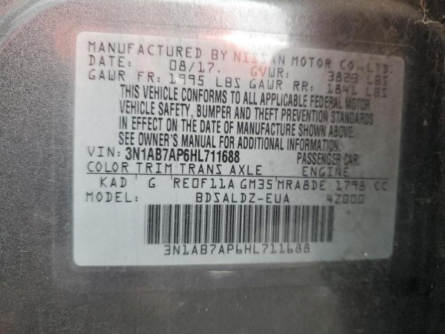 3N1AB7AP6HL711688 - 2017 NISSAN SENTRA S Boz foto 12