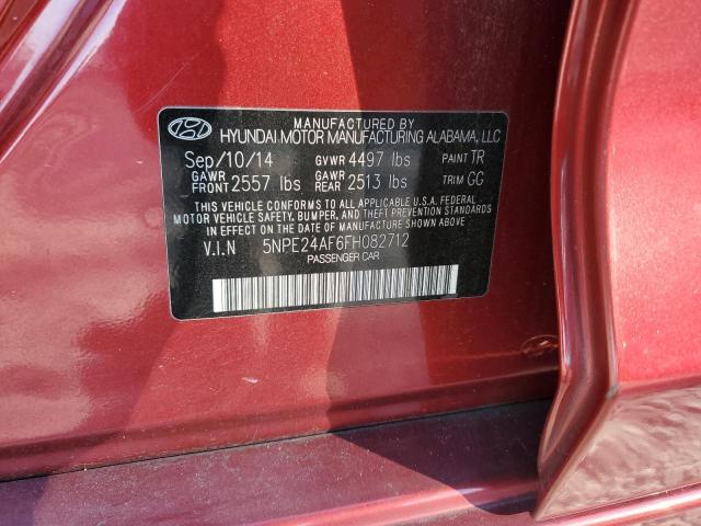 5NPE24AF6FH082712 - 2015 HYUNDAI SONATA SE RED photo 12