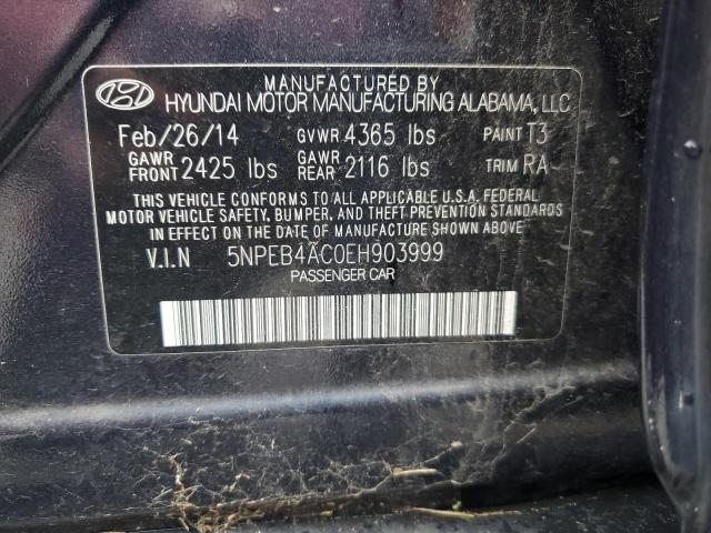 5NPEB4AC0EH903999 - 2014 HYUNDAI SONATA GLS BLUE photo 12