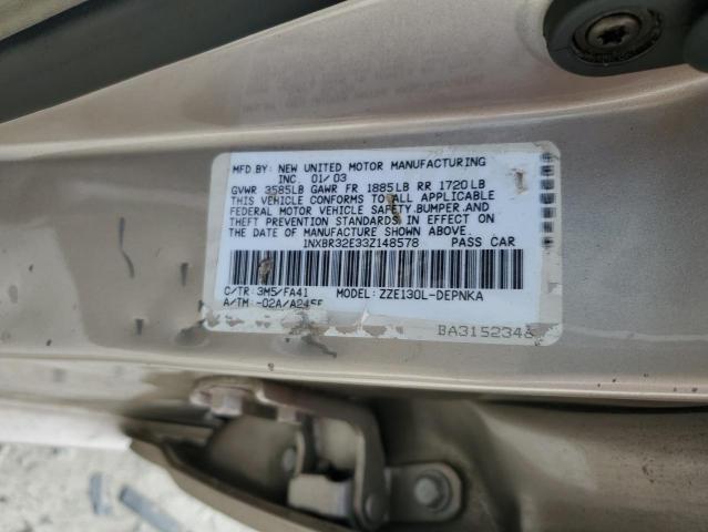 1NXBR32E33Z148578 - 2003 TOYOTA COROLLA CE SILVER photo 12