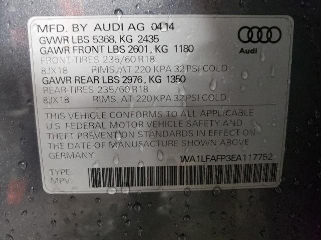 WA1LFAFP3EA117752 - 2014 AUDI Q5 PREMIUM PLUS GRAY photo 12