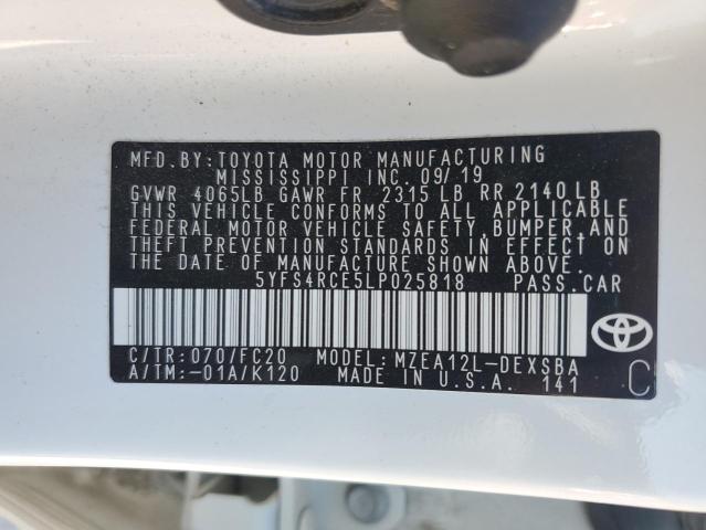 5YFS4RCE5LP025818 - 2020 TOYOTA COROLLA SE Білий фото 12