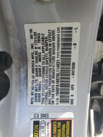 1HGFA16576L114831 - 2006 HONDA CIVIC LX Gümüş foto 12