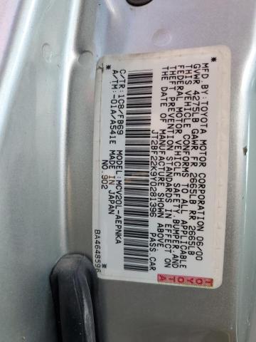 JT2BF22K9Y0281396 - 2000 TOYOTA CAMRY CE SILVER photo 12