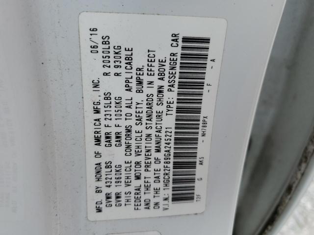 1HGCR2F89GA245221 - 2016 HONDA ACCORD EXL WHITE photo 12