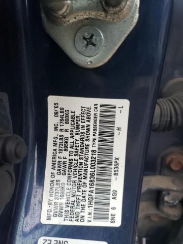 1HGFA16836L003218 - 2006 HONDA CIVIC EX BLUE photo 12