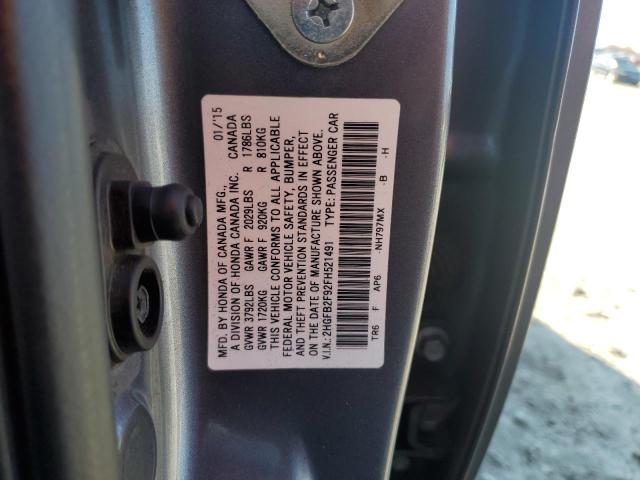 2HGFB2F92FH521491 - 2015 HONDA CIVIC EXL ნაცრისფერი ფოტო 12