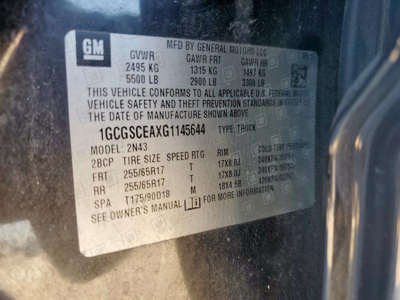 1GCGSCEAXG1145644 - 2016 CHEVROLET COLORADO LT BLACK photo 13