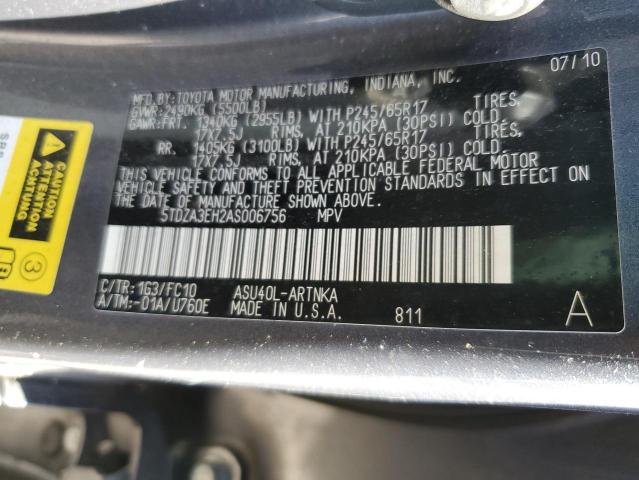 5TDZA3EH2AS006756 - 2010 TOYOTA HIGHLANDER GRAY photo 13