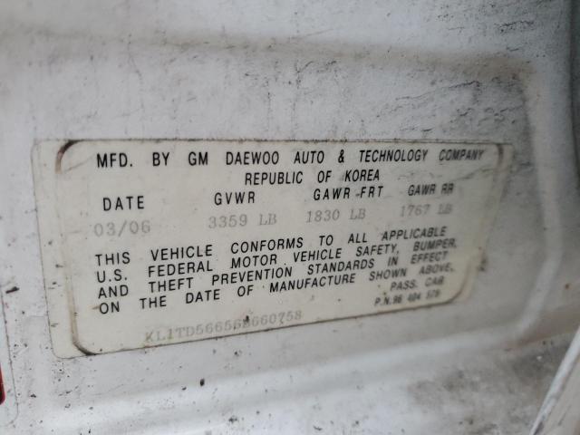 KL1TD56656B660758 - 2006 CHEVROLET AVEO BASE WHITE photo 12