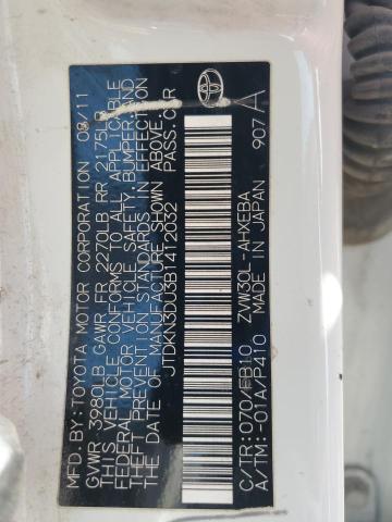 JTDKN3DU3B1412032 - 2011 TOYOTA PRIUS 白色 照片 12